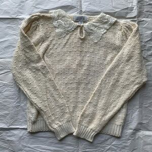 Vintage Knit Sweater, S, Cream, Cotton & Ramie, Good Condition